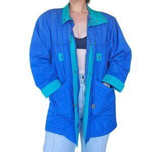 Vintage 80s 90s Current Seen Blue Teal Green Windbreaker Jacket Mens Size Medium
